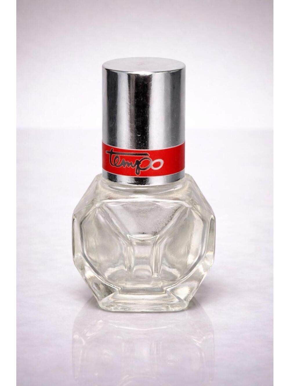 Avon 1970s Tempo Ultra Cologne Geometric Glass Bottle Silver Cap, 2.75”